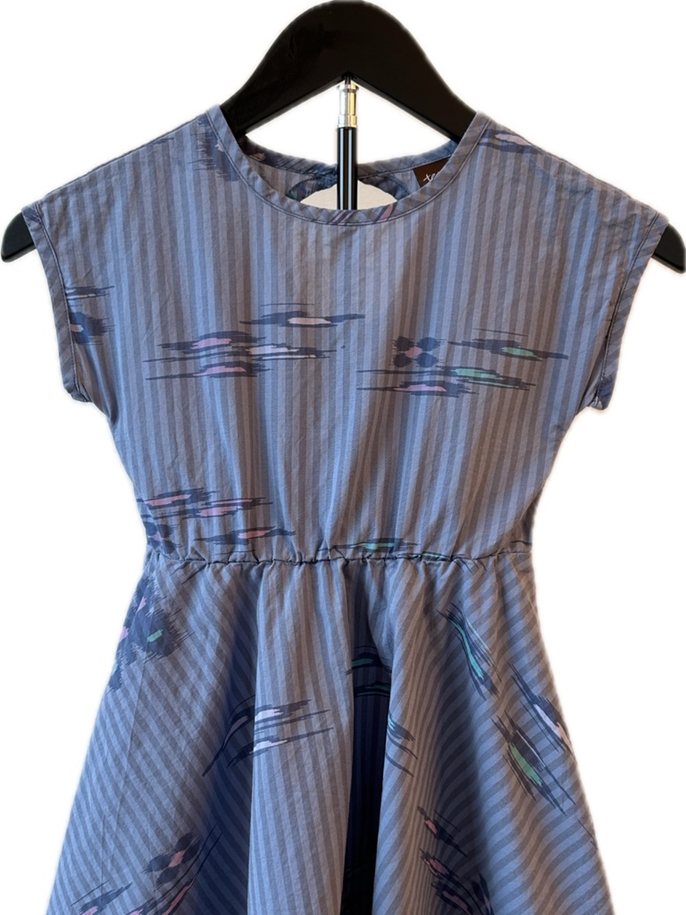 Tea Collection Blue Striped Ikat Flutter Dress with Multicolor Accents